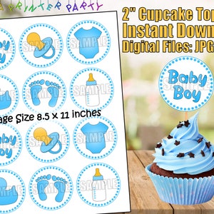 Printable Boy Baby Shower (Vibrant) Cupcake Toppers (Digital Download)
