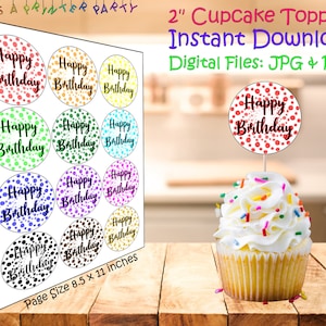 Printable Happy Birthday Dots Cupcake Toppers (Digital Download)