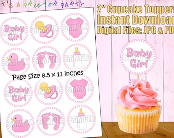 Adornos imprimibles para cupcakes de baby shower de niña (colores pastel) (descarga digital)