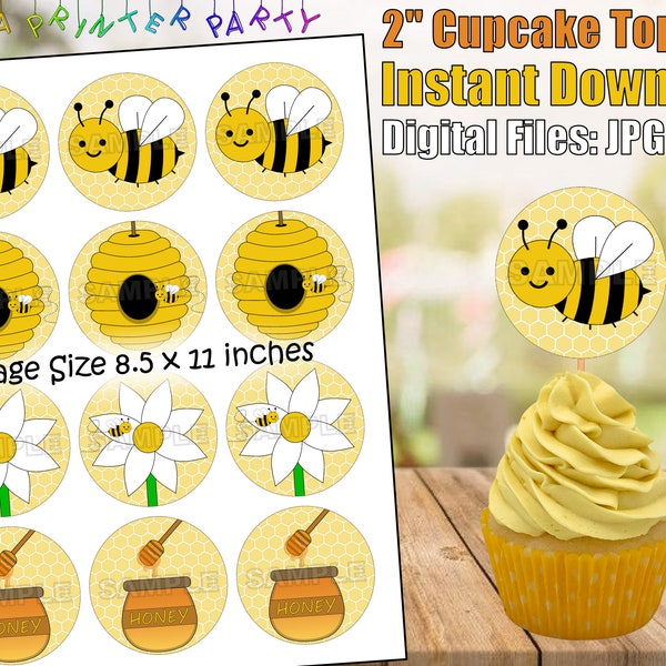 Printable Bumble Bee Cupcake Toppers (Digital Download)