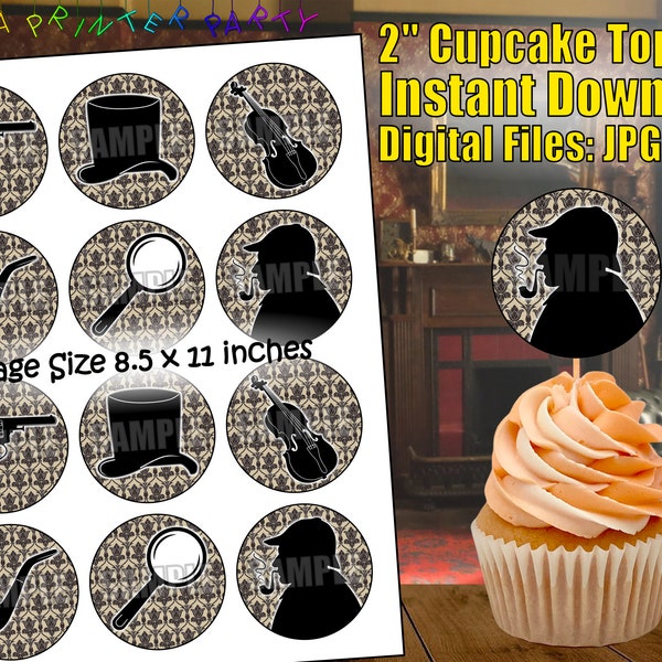 Printable Detective Party Cupcake Toppers (Digital Download)