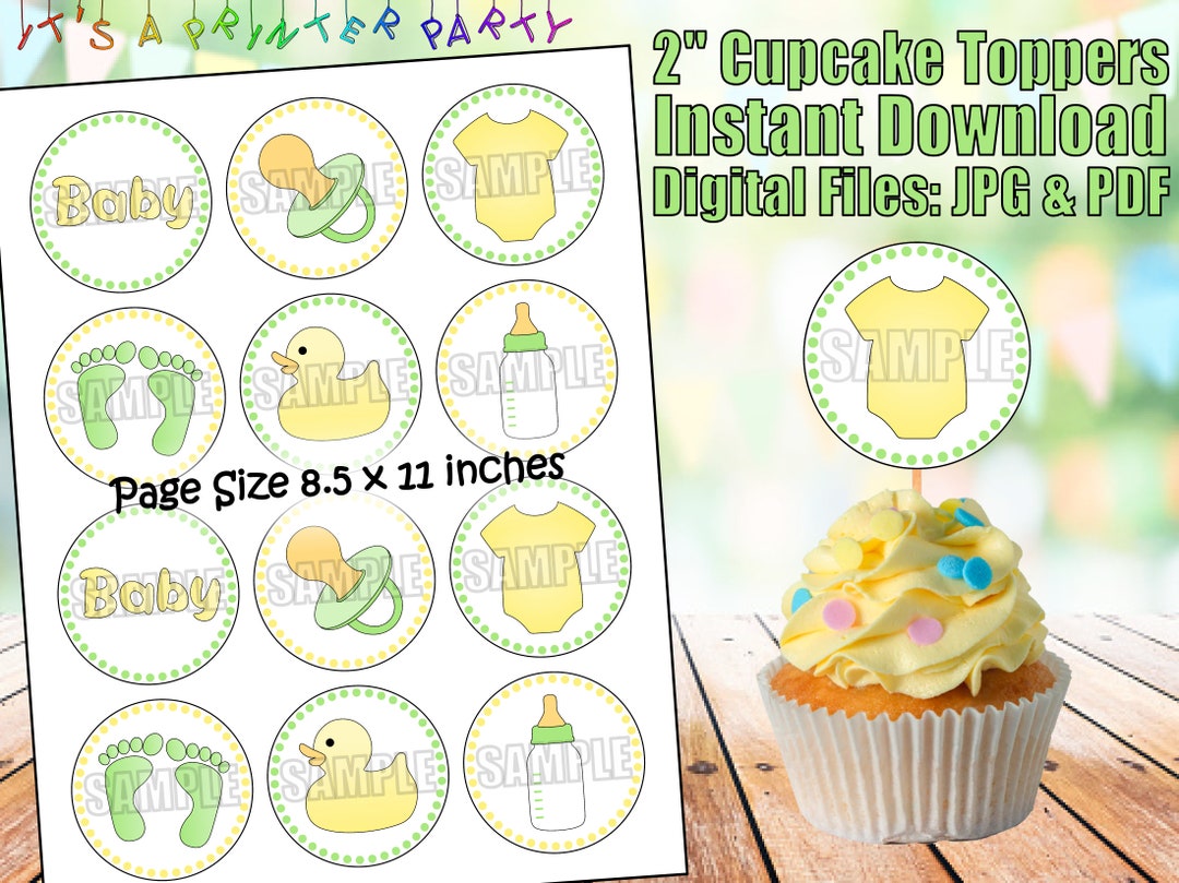 Printable Gender Neutral Baby Shower (pastel) Cupcake Toppers (digital ...