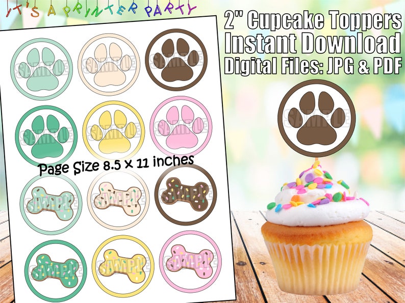Printable Dog Bones and Paw Prints Cupcake Toppers (digital Download ...