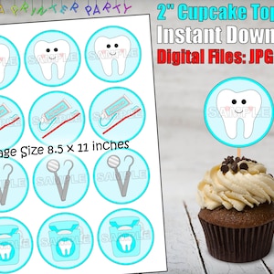 Printable Dentist Cupcake Toppers (Blue) (Digital Download)