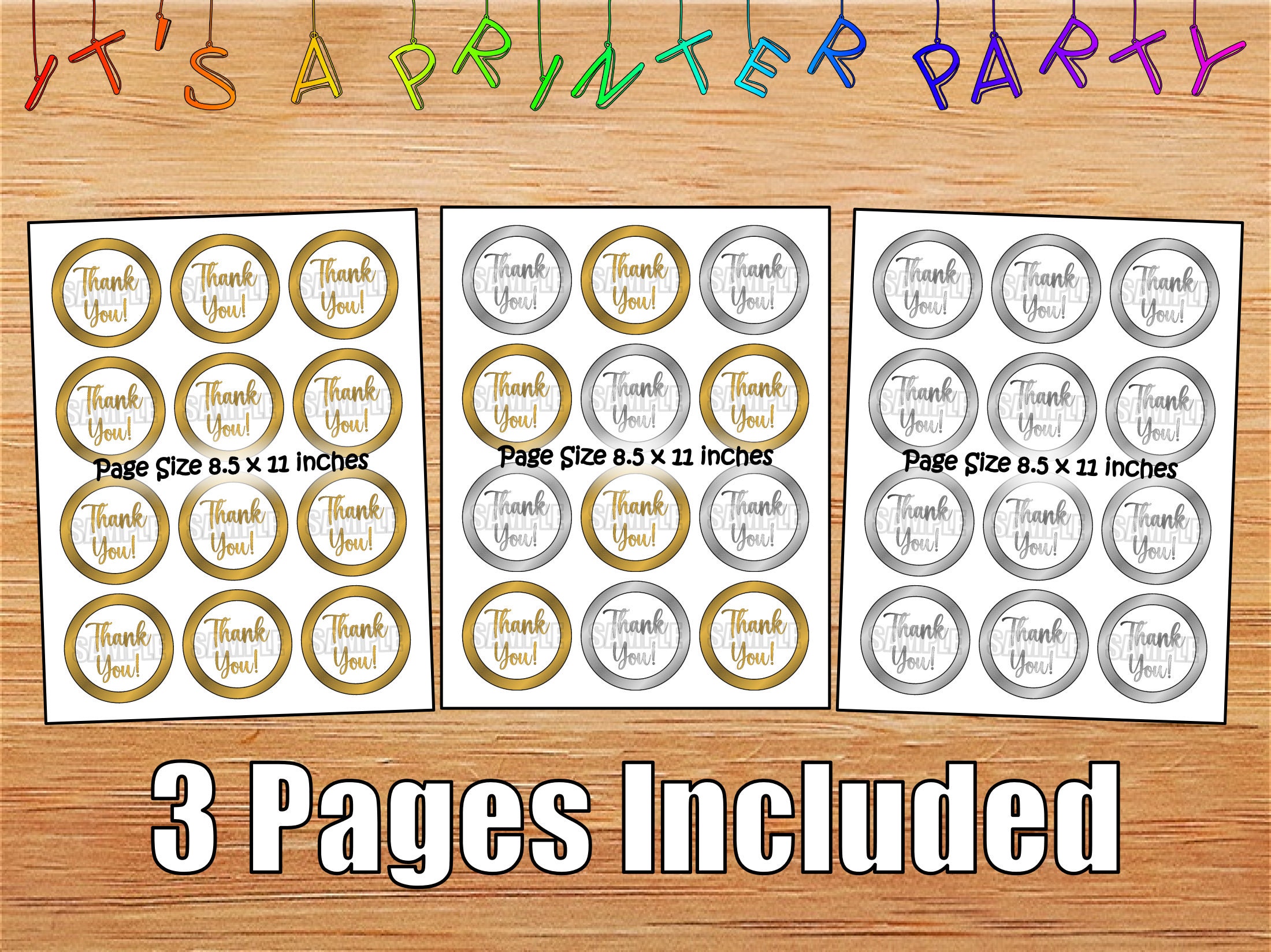 Printable Silver &amp; Gold Thank You Cupcake Toppers (digital Download) - Etsy