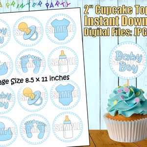 Printable Boy Baby Shower (Pastel) Cupcake Toppers (Digital Download)