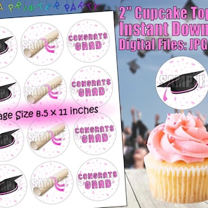 Printable Graduation Cupcake Toppers Pink (Digital Download)