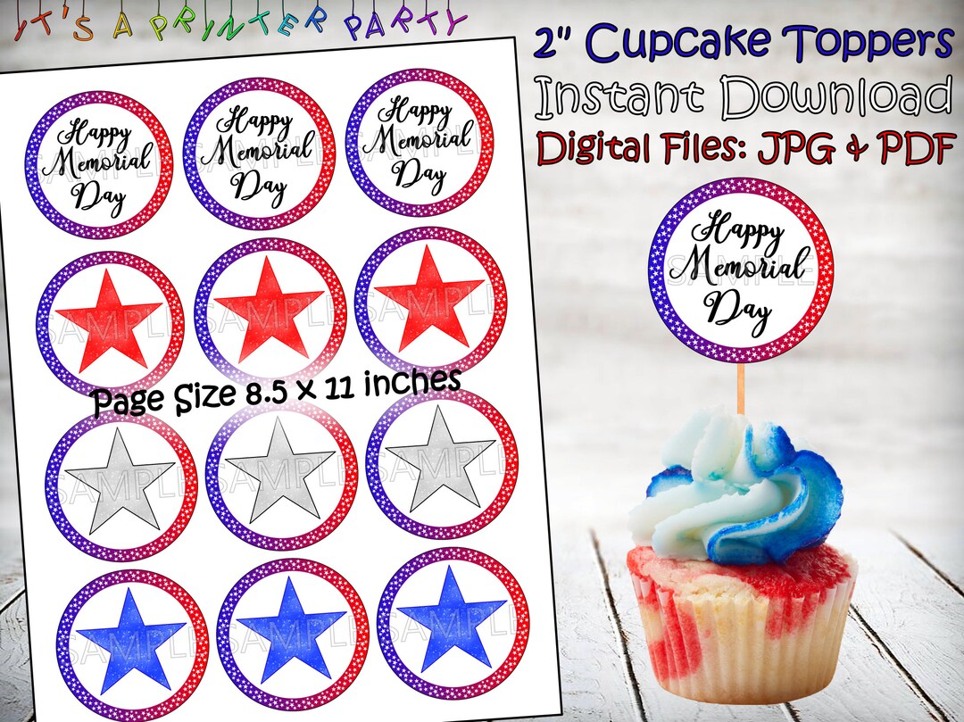 Printable Memorial Day Cupcake Toppers (digital Download) - Etsy