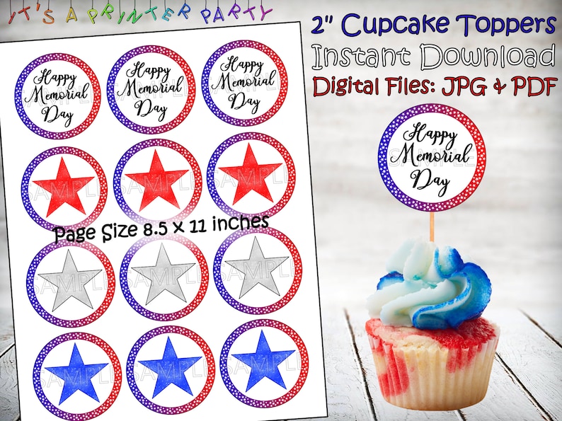 Printable Memorial Day Cupcake Toppers (digital Download) - Etsy