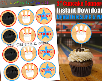 Printable Bowling Cupcake Toppers (Digital Download)