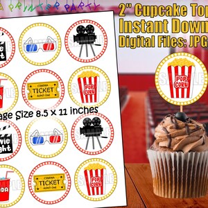 Printable Movie Night Cupcake Toppers (Digital Download)
