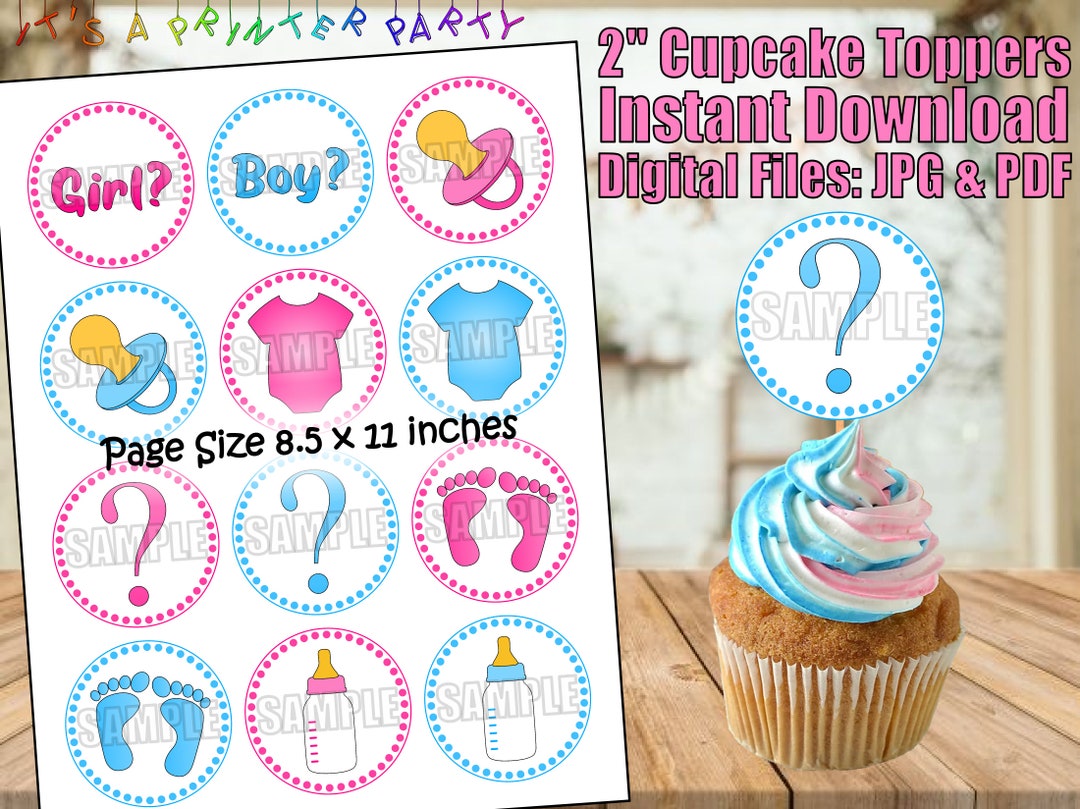 Printable Gender Reveal (vibrant) Cupcake Toppers (digital Download) - Etsy