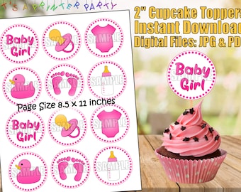 Printable Girl Baby Shower (Vibrant) Cupcake Toppers (Digital Download)