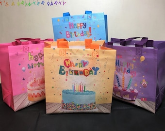 Birthday Tote Gift Bags - 4 Bags (9" x 8.5" x 4.3")