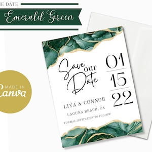 Save The Date | Emerald Green | Instant Download | Edit in Canva | Template | Editable Text