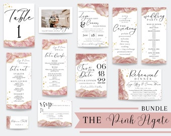 Wedding Invitation Bundle | Pink Geod | Wedding Invitation | Wedding Suite | Canva Template | Digital Download | Save the Date | Invitations