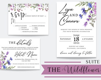 Wedding Invitation Suite | Wedding | Wildflower Watercolor | RSVP | Details Card| Canva Template | Digital Download | Editable Text