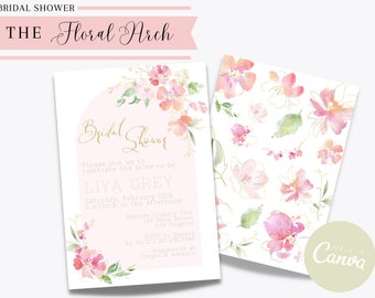 Bridal Shower | Floral Arch | Bridal Shower Invitation | Invitation | Template | Digital download | Canva | Editable Text