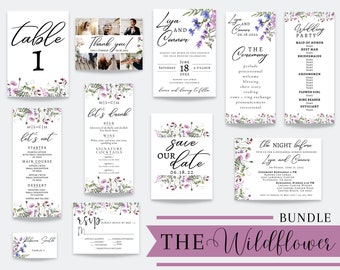 Wedding Invitation Bundle | Wildflower watercolor | Wedding Suite | Canva Template | Digital Download | Invitations | Template