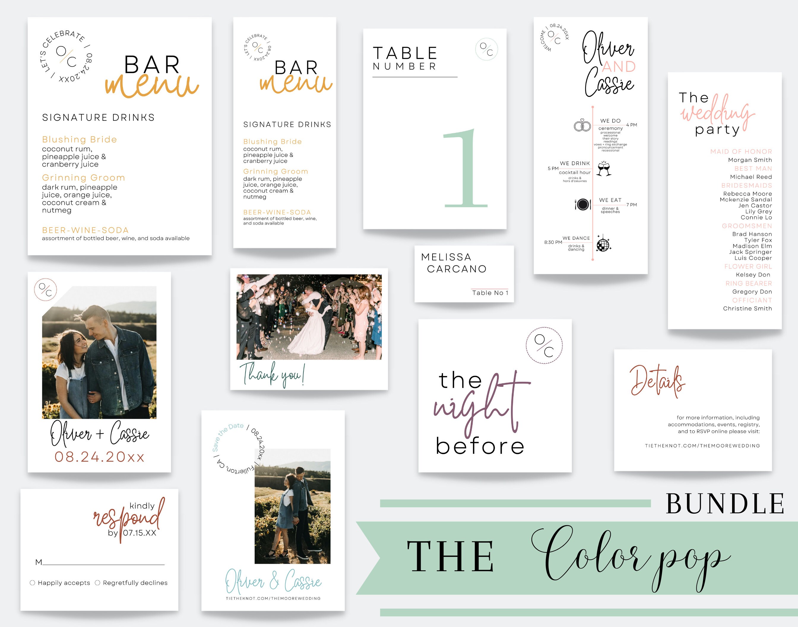 Wedding Invitation Bundle | Color Pop | Minimalist | Simple | Wedding Bundle | Canva Template | Digital Download | Invitations | Template
