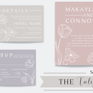 Huwelijksuitnodigingsuite | Bruiloft | Tulp | Reageer | Details Kaart| Canva-sjabloon | Digitale download | Bewerkbare tekst