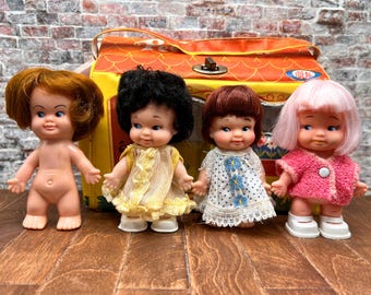 4 Vintage Pee Wee Dolls With Case