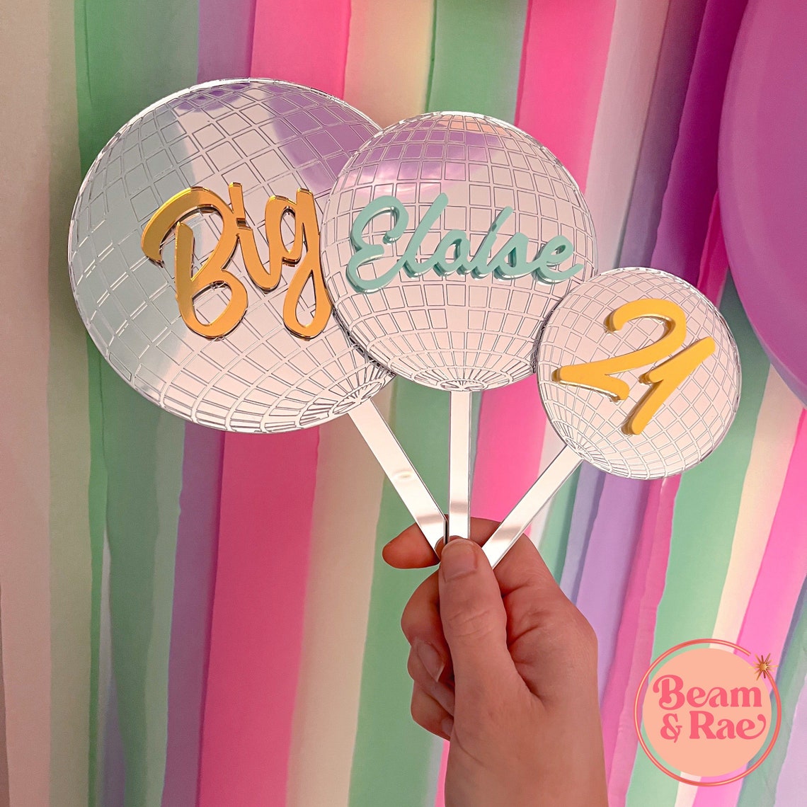 Personalised Disco Ball Cake Topper Disco Ball Disco Cake Etsy