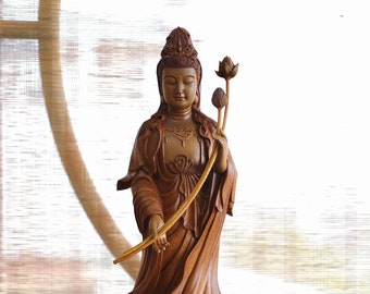 Mahasthamaprapta Bodhisattva Statue,  Wooden Feng Shui Statue 24" High, Buddha Statue for Home, Meditation Decor