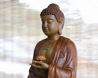 Standing Amitabha Buddha Statue,  Wooden Feng Shui Statue 24" High, Buddha Statue for Home, Meditation Decor