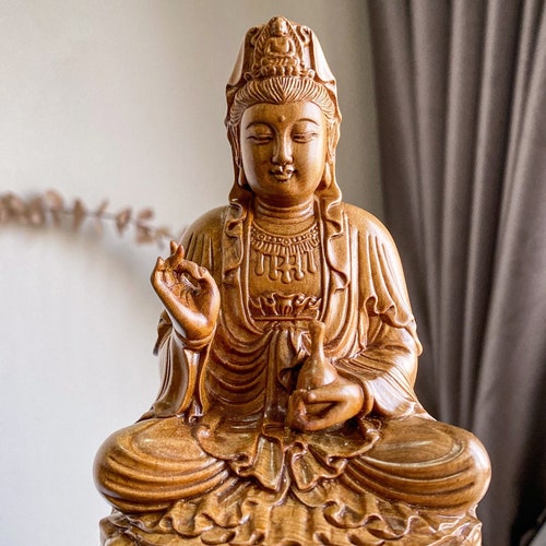 Handicrafted Wooden Statue of Guan Yin Bodhisattva Sitting on Etsy