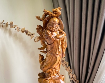 Standing Bodhidharma Statue, Buddhist Art Feng Shui Statue 11.8" High, Meditation Decor, Buddha Statue Small for Home, Wood Carving