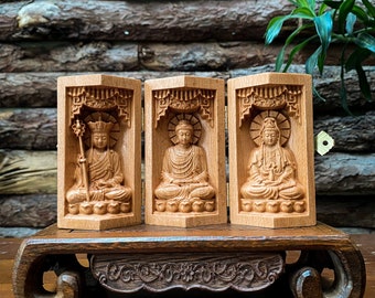 Buddhist Prayer Altar of Ksitigarbha Bodhisattva - Gautama Buddha - Guanyin Buddha, Buddha Statues for Home Decor, Meditation Decor