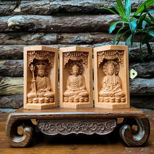 Buddhist Prayer Altar of Ksitigarbha Bodhisattva - Gautama Buddha - Guanyin Buddha, Buddha Statues for Home Decor, Meditation Decor