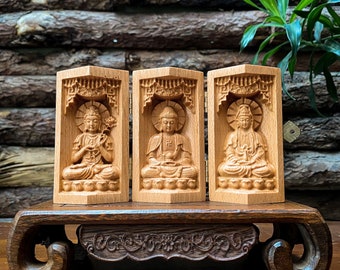 Buddhist Portable Folding Altar, Three Saints of West Sitting on