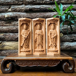 Buddhist Portable Folding Altar, Three Saints of West 6&#39;&#39; High, Buddha Triptych, Buddha Statues for Home Decor, Meditation Buddha Decor