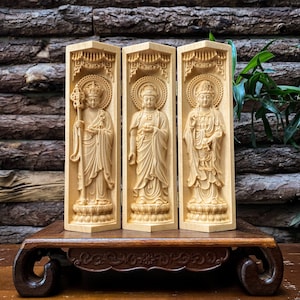 Tríptico del Bodhisattva Ksitigarbha, Buda Amitabha, Buda Guanyin, Altar budista plegable portátil de 20 cm de alto, Buda para decoración del hogar