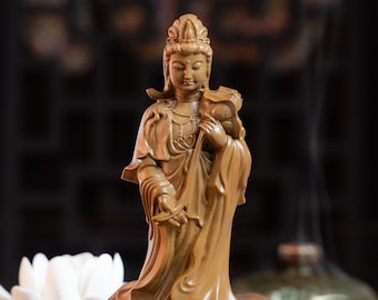 Mahasthamaprapta Bodhisattva Statue, Wooden Feng Shui Statue 8" High, Buddha Statues for Home Decor, Meditation Buddha Decor, Buda Statues