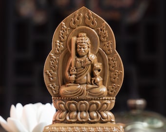 Doppelseitige Acala Bodhisattva-Statue, hölzerne Fudo Myoo-Statue 6 &quot;hoch, Buddha-Statuen für Hauptdekor, Meditation Buddha-Dekor