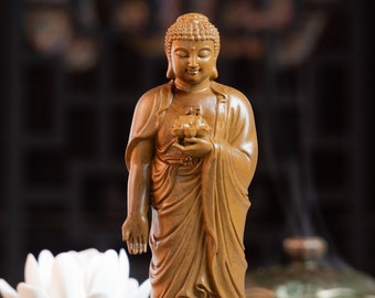 Amitabha Buddha Statue, Wooden Feng Shui Statue 8" High, Buddha Statues for Home Decor, Meditation Buddha Decor, Mindful Gift
