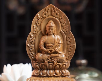 Doppelseitige Vairocana Bodhisattva-Statue, Mahavairocana-Statue aus Holz 15,2 cm hoch, Buddha-Statuen für Wohnkultur, Meditation Buddha-Dekor