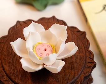 Pink White Lotus Flower Incense Burner, Ceramic Lotus Incense Holder for Altar, Meditation Room, Yoga Decor