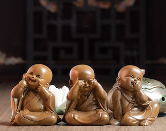 Set of 3 Buddha Statues, Hear No Evil See No Evil Speak No Evil