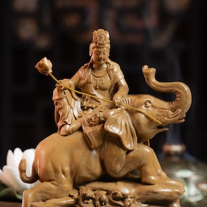 Samantabhadra Bodhisattva Statue, Wooden Buddha Statue for Home Decor, Buddha Statue for Compassion, Mercy, Enlightenment