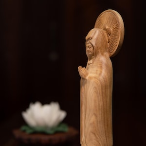 Handcrafted Wooden Guan Yin Statue, Unique Buddha Sculpture for Zen Home Decor, Meditation Altar, Spiritual Gifts