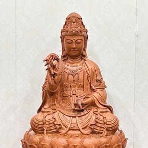 Wooden Guan Yin Bodhisattva Statue, Kwan Yin Quan Yin Kuan Yin Statue 19.7/23.6&quot; High Spiritual Decor Feng Shui Gifts Statues for Home Decor