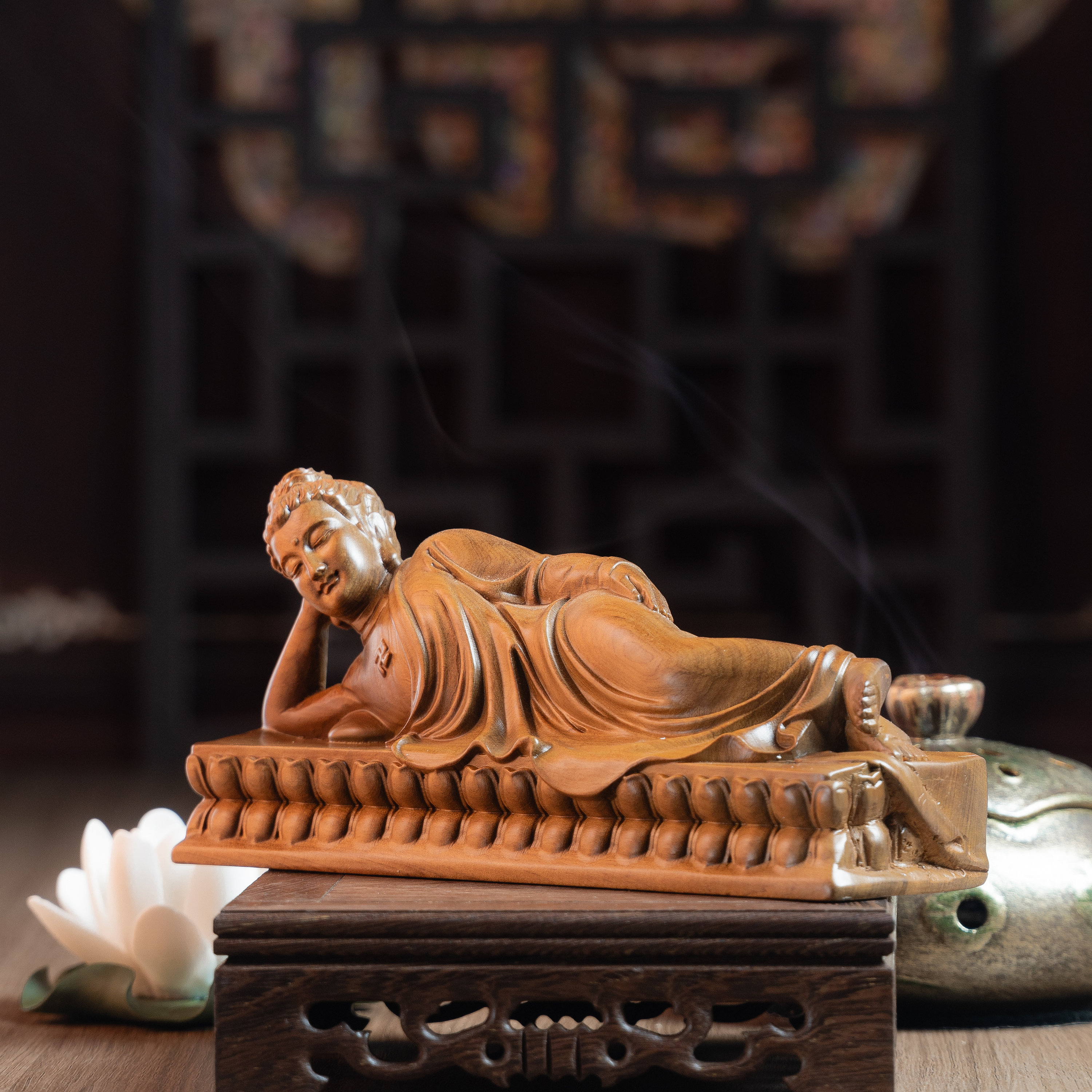 Wooden Nirvana Buddha Statue, Reclining Buddha, Laying Buddha