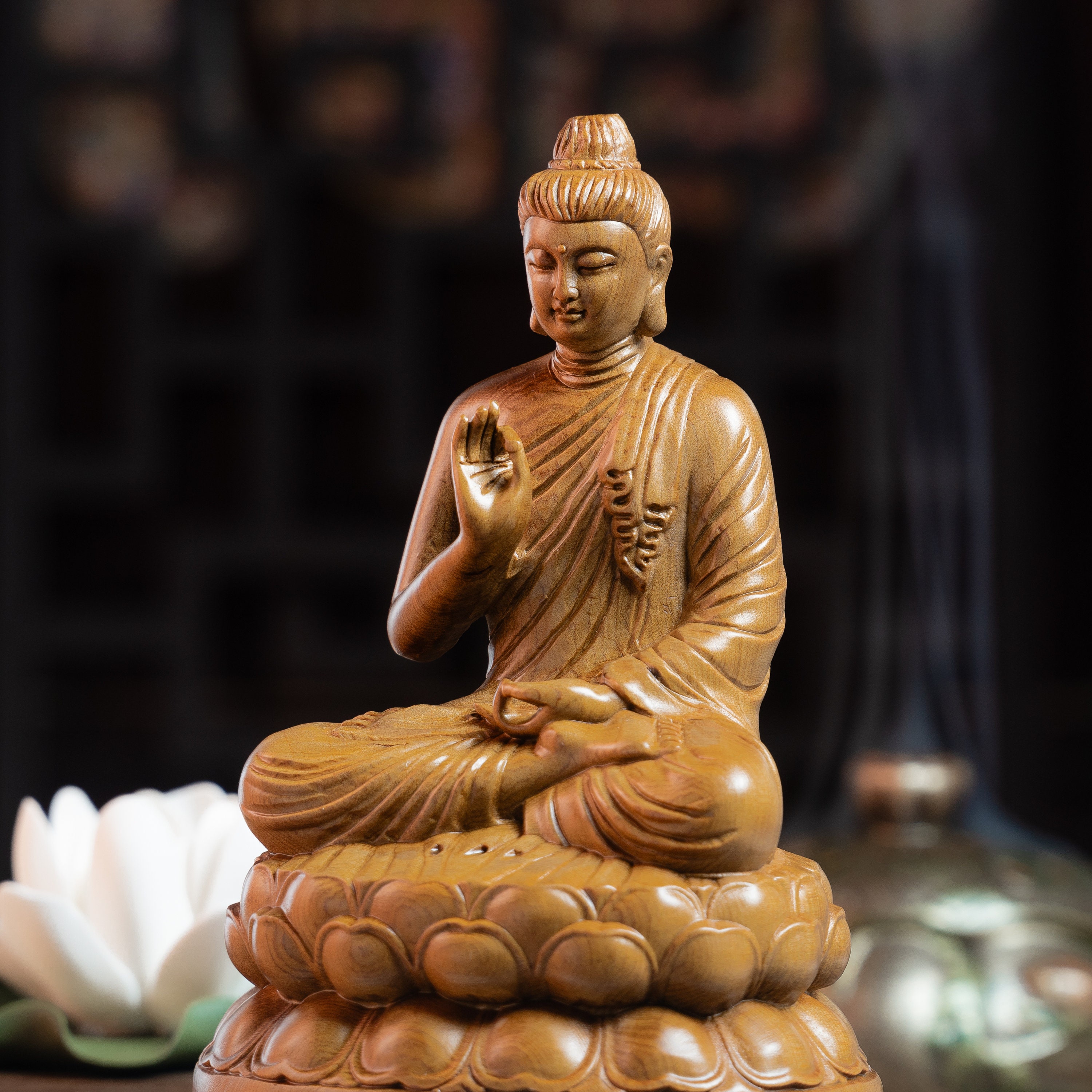 手作り工芸品仏像置物 セラミック製車の装飾品 弥勒仏 平和の仏像 平和