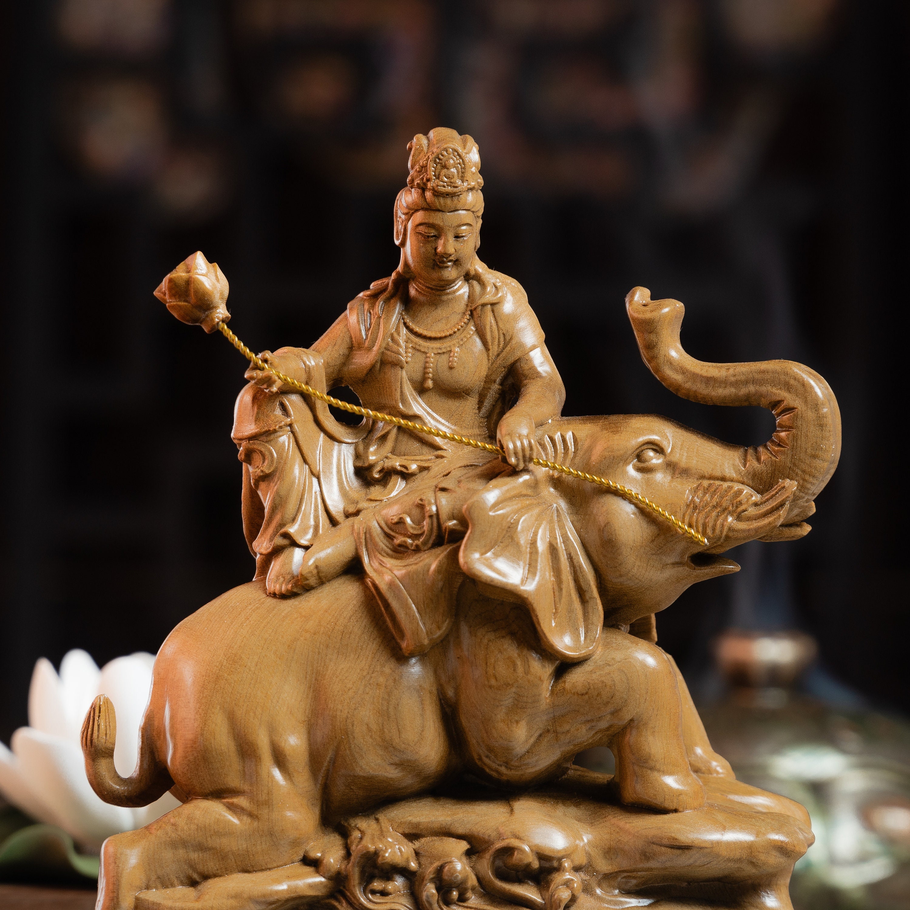 Samantabhadra Bodhisattva Statue, Wooden Buddha Statue for Home