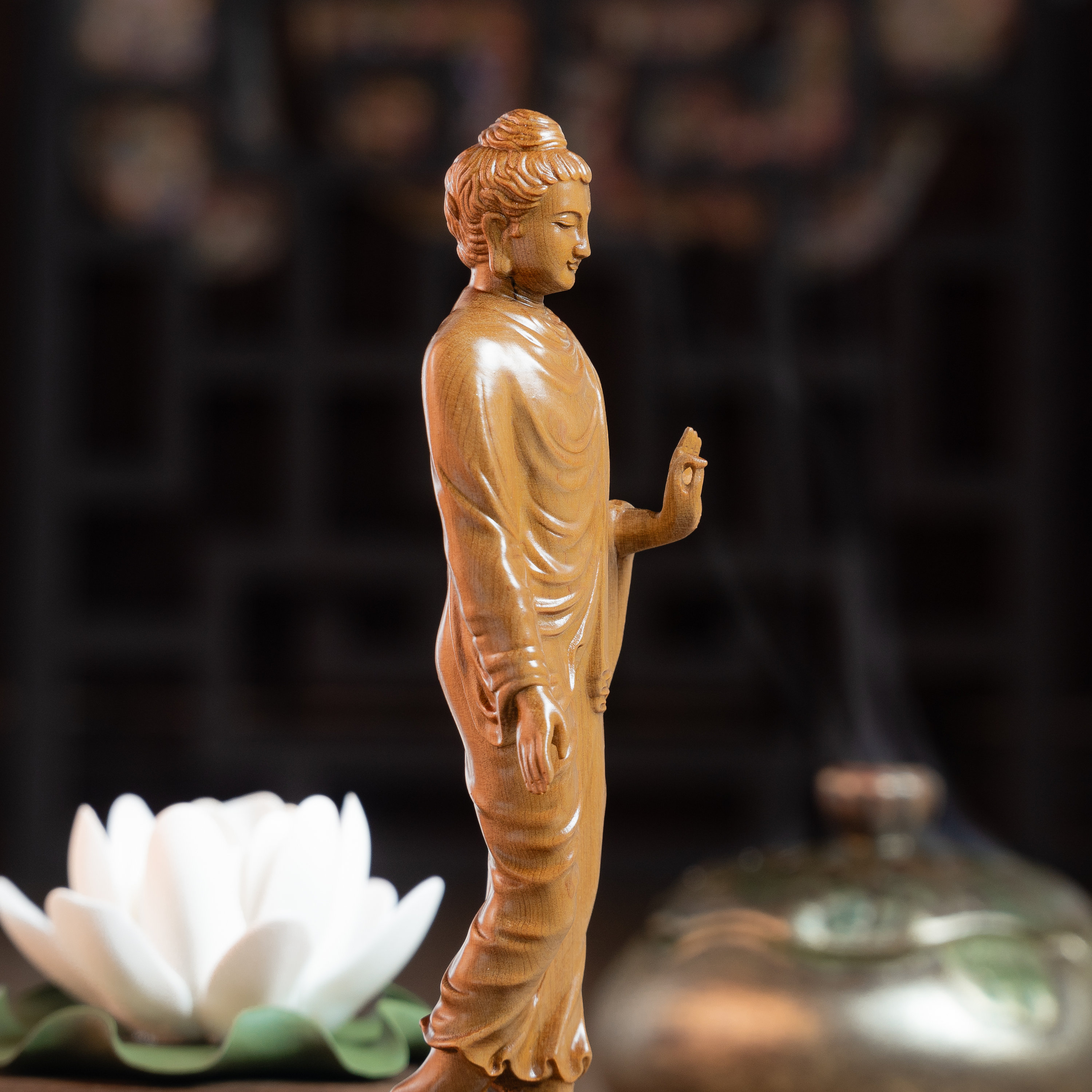 Standing Shakyamuni Buddha Statue, Wooden Buddha Statue 8