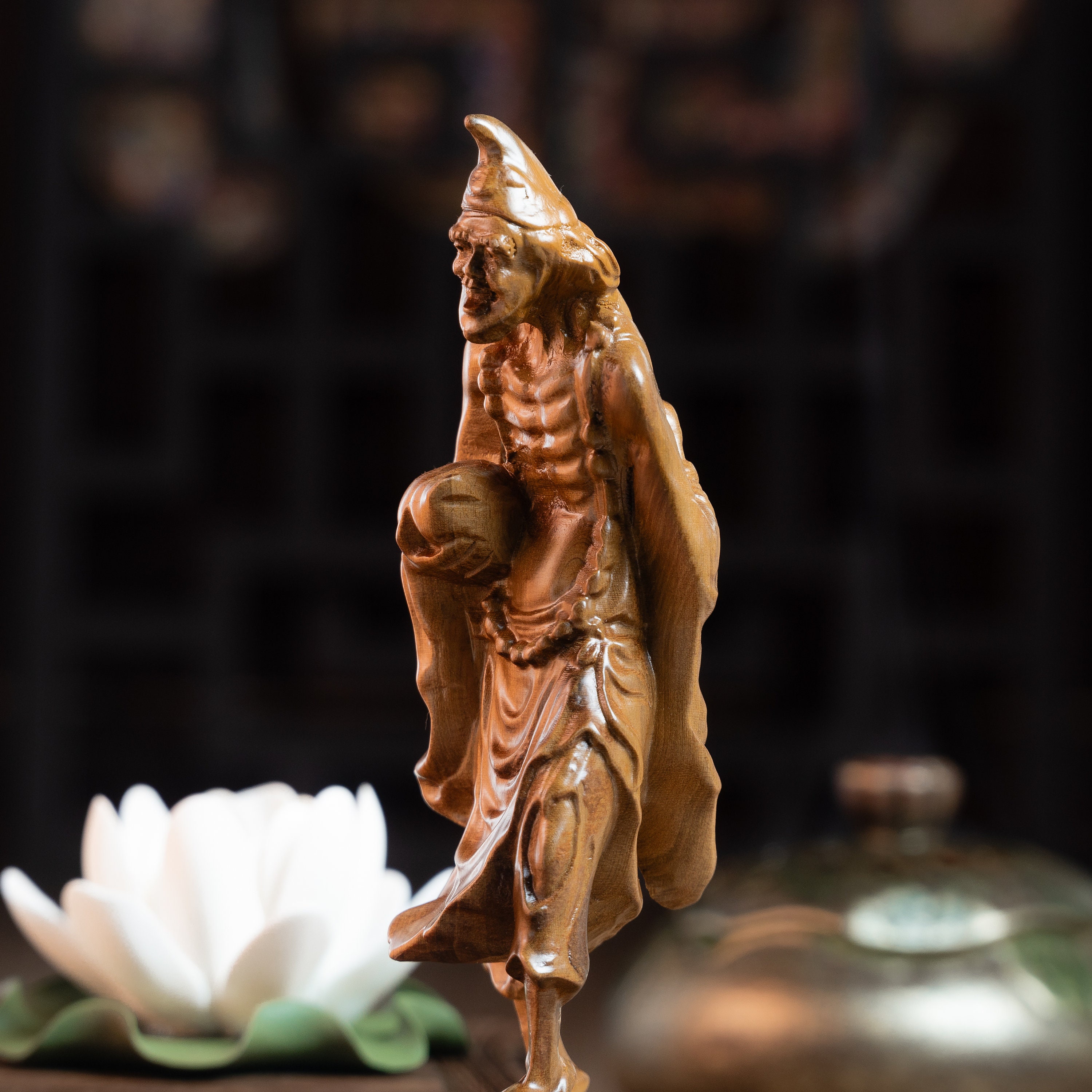 Wooden Statue of Ji Gong, Chan Master Daoji Statue, Buddhist Art